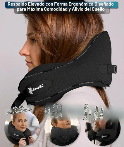 Vista 4 de SNUGL Almohada de viaje – Almohada cervical de avión, almohadas de viaje para aviones, almohadas cervicales de espuma viscoelástica – Esenciales