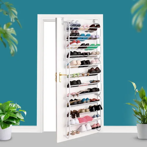 Vista 2 de Zapatero para colocar sobre la puerta, 12 capas y 36 pares de zapatos para colgar en la pared, organizador de zapatos, barras antideslizantes
