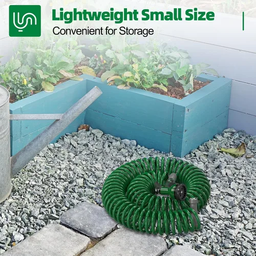 Vista 3 de SPECILITE Manguera de jardín en espiral ligera de 3/8", 50 pies, tubos de agua flexibles curvos de EVA con boquilla de pulverización de 6 patrones