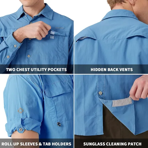 Vista 31 de NAVISKIN Camisas de pesca con protección solar UPF 50+ de manga larga para hombre, PFG para senderismo, viajes, campamento