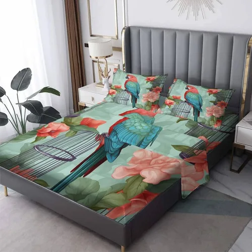 Vista 8 de Parrot Sheets - Juego de sábanas de tamaño individual, sábanas de microfibra suave y bolsillo profundo, sábanas y fundas de almohada estampadas sin