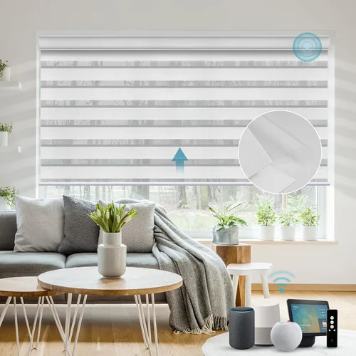 Vista 21 de SmartWings Persianas motorizadas de cebra con cenefa funcionan con Alexa, Homekit Thread, persianas inteligentes de doble capa con control de luz