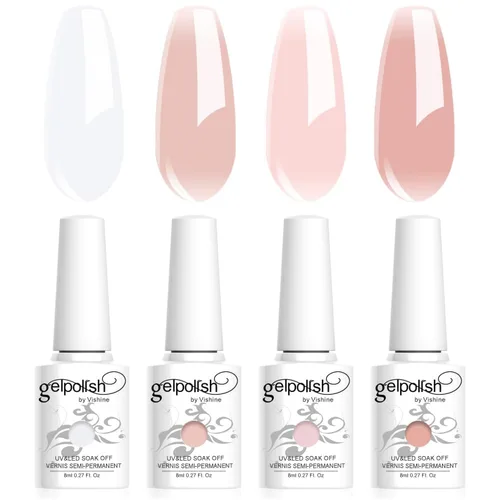 Vista 8 de Vishine Manicura Francesa Gel de Uñas Blanco Francés Rosa Pálido Juego de 4 Piezas, Gel UV LED Capa Base Capa Superior Kit de Inicio