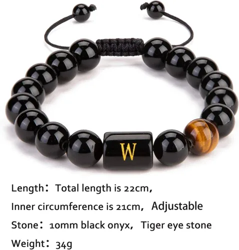 Vista 3 de FRG Initials Bracelets for Men Letter Link Handmade Natural Black Onyx Tiger Eye Stone Beads Braided Rope Meaningful Bracelet