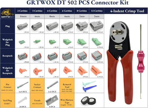Vista 2 de Kit de conectores Deutsch DT de 502 piezas - Conectores impermeables de 2/3/4/6/8/12 pines con 145 pares de contactos de terminal sólido de 16#