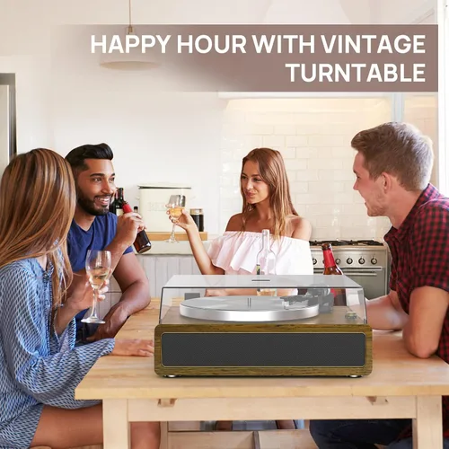 Vista 6 de Tocadiscos con altavoces incorporados, reproductor de discos de vinilo con soporte para reproducción Bluetooth, parada automática, velocidad de 33