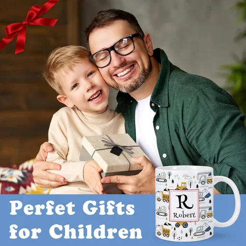 Vista 6 de Taza de café personalizada para niños con nombre e inicial, taza de cacao caliente personalizada para niños y niñas, taza de cerámica de 11 onzas