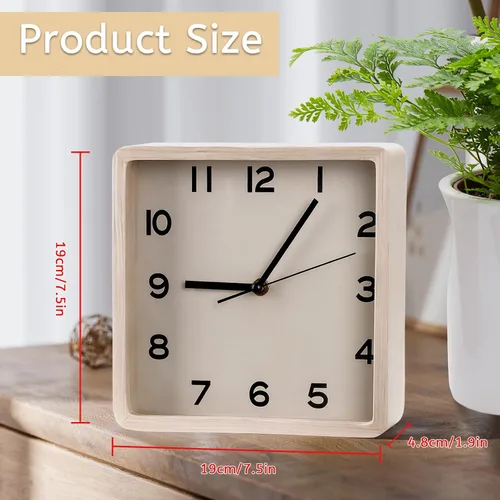 Vista 7 de Maxspace Reloj de pared de madera, reloj de pared cuadrado silencioso de 8 pulgadas sin tictac, funciona con pilas, reloj moderno y simple