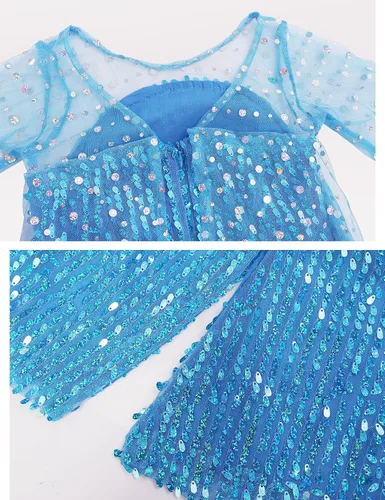 Vista 6 de Esvaiy Girls Princess Elsa Dress Costume - Luxury Sequin Halloween Birthday Party Dress Up Kids 2t 3t 4t 5t 6t 7t 8t