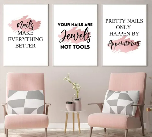 Vista 7 de NATVVA Citas de esteticista lienzo cuadro maquillaje uñas pintura sobre lienzo decoración de pared para sala de estar 3 piezas salón de uñas