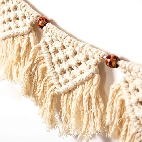 Vista 5 de Eiyye Paneles de flecos para colgar en la pared hechos a mano, guirnalda de pancarta, tapiz tejido de algodón, decoración de macramé bohemio