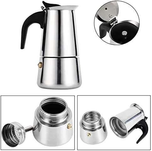 Vista 5 de 6.8 fl oz de acero inoxidable Mocha Coffee Pot Kettle Stove Top Espresso Make Pot, astilla
