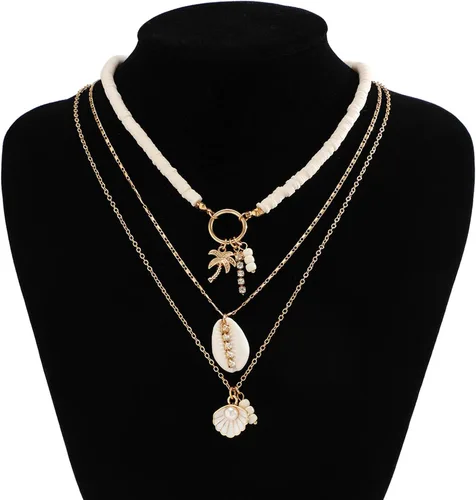 Vista 7 de Collar de concha marina de Your Always Charm para mujer, collar de concha ajustable con capas de encanto de concha marina para mujer, atuendos