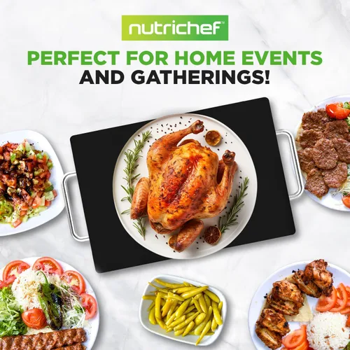 Vista 7 de NutriChef - Charola eléctrica para mantener los alimentos calientes con parte superior de vidrio negro - Ideal para el hogar, buffets, fiestas
