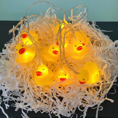 Vista 4 de Linda cadena de luces de pato para interiores, funciona con pilas, luces de decoración de pato blanco cálido amarillo para el hogar, dormitorio