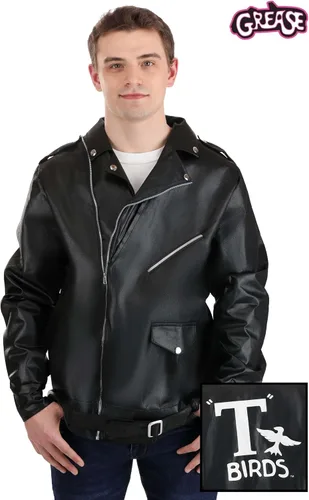 Vista 2 de Chaqueta negra Grease T-Birds para hombre con logotipo Chaqueta de disfraz de Danny Zuko Thunderbirds para adultos para Halloween y fiestas