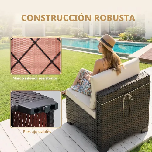 Vista 6 de LEVELEVE Juego de 7 muebles de patio al aire libre, juego seccional de conversación de ratán, sofá de mimbre de tejido manual con mesa de té Marrón
