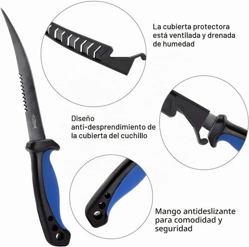 Vista 3 de Cuchillo de pesca, kit de limpieza de peces 7 piezas cuchillo de pescado, cepillo de limpieza de escamas de pescado, tijeras multifuncionales