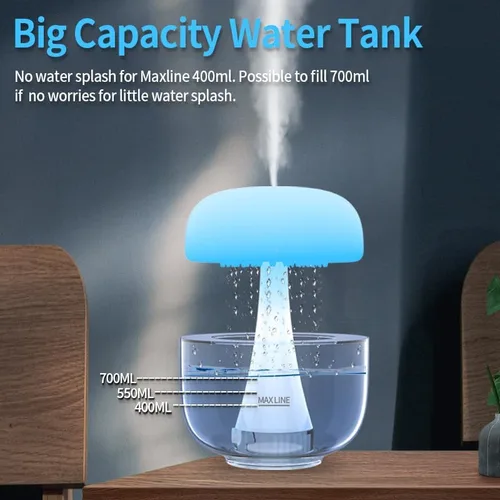 Vista 7 de Humidificador de lluvia nube de goteo, difusor de nube de lluvia, luz nocturna de lluvia y goteo, humidificador de hongos con goteo de agua, lámpara
