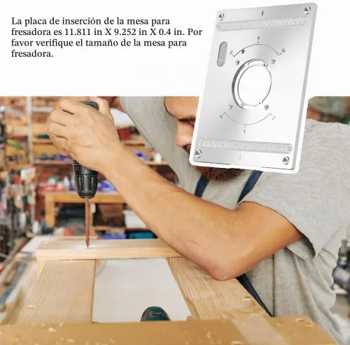 Vista 6 de Placa de inserción de mesa de enrutador Placa de aluminio para enrutador de carpintería Placa de montaje de mesa con 2 anillos de 11.811 x 9.252 x