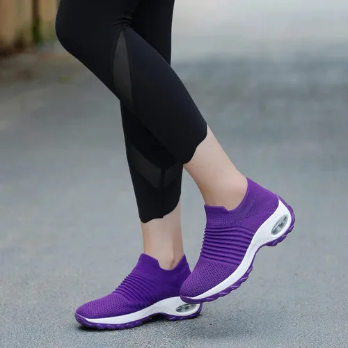 Vista 8 de STQ - Tenis para caminar, sin cordones, de malla transpirable, cómodos, a la moda, mocasines con plataforma de cuña para mujer