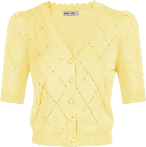 Vista 5 de GRACE KARIN Womens Cropped Cardigan Puff Short Sleeve Sweaters Tops V-Neck Button Knitwear