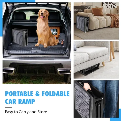 Vista 6 de Rampa plegable para perros para automóviles, rampa grande para perros de 63 x 17 pulgadas para SUV y camión, superficie antideslizante y mango