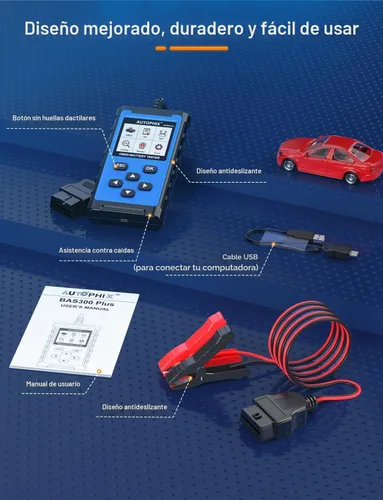 Vista 9 de AUTOPHIX Escáner OBD2 BAS300 Plus 2 en 1 y probador de batería de 12 V Azul lago