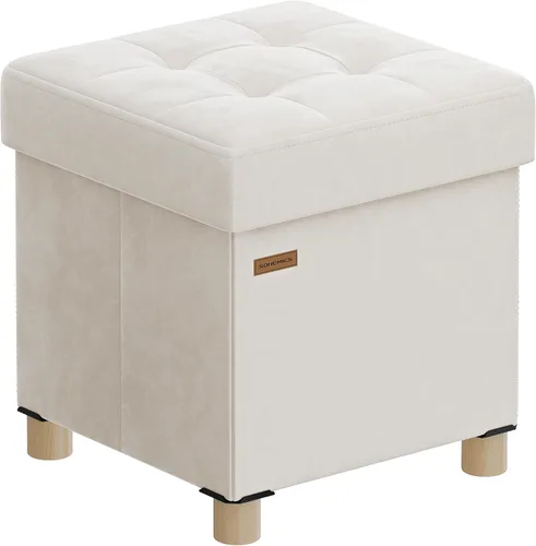 Vista 8 de SONGMICS Otomana de almacenamiento, otomana cúbica con patas, 15 x 15 x 15.7 pulgadas, reposapiés, descansapiés, 10 galones (37 L), cuero sintético