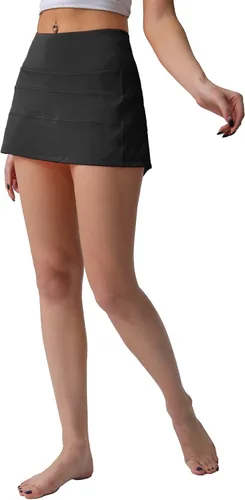 Vista 7 de Husnainna Falda pantalón plisada de cintura alta con bolsillos para tenis y golf para mujer, pantalones cortos incorporados para el entrenamiento