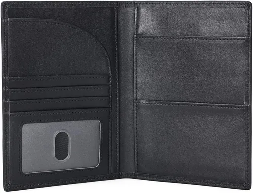 Vista 8 de Polare - Soporte para pasaporte de cuero de grano completo con bloqueo RFID, billetera plegable para viajes, 2 pasaportes, Negro -, Slim