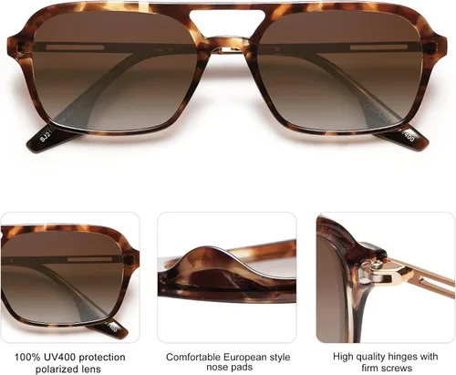Vista 24 de SOJOS Vintage Polarized Aviator Sunglasses for Women Men 70s Retro Flat Narrow Rectangular Womens Glasses SJ2186