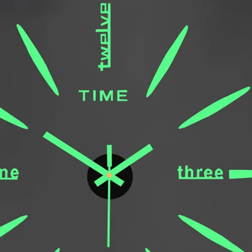 Vista 6 de Reloj de pared luminoso 3D DIY, moderno, autoadhesivo, sin marco, grandes calcomanías de reloj de pared que brillan en la oscuridad para sala