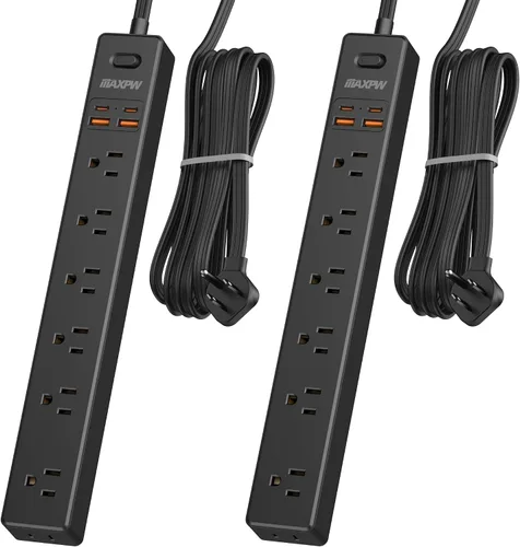 Vista 9 de Regleta protectora de sobretensiones de 10 pies, 7 tomacorrientes, 4 puertos USB (2 USB C), cable de extensión plano ultrafino y enchufe plano, 1700