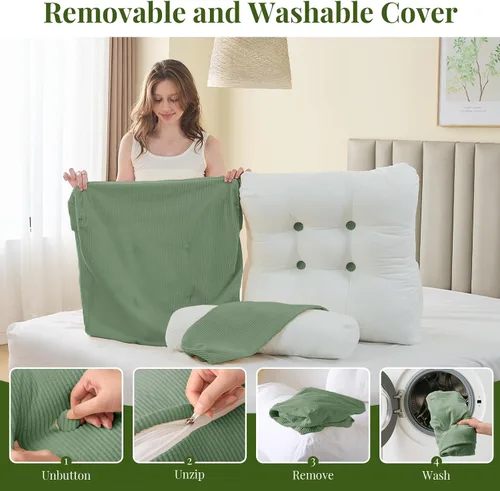 Vista 7 de Sasttie Juego de almohadas de cuña, 2 almohadas de lectura para sentarse, almohada de cuña de cama para dormir, después de una cirugía, reflujo