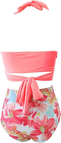 Vista 11 de SPORLIKE - Traje de baño de cintura alta para mujer, bikini de dos piezas con control de abdomen y parte superior triangular