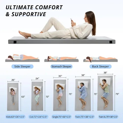 Vista 2 de EGOHOME Colchón de espuma viscoelástica de 2.5 pulgadas, portátil, enrollable, con parte inferior impermeable y antideslizante, tapete de camping