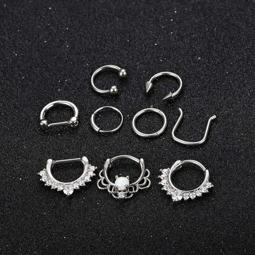 Vista 4 de Udalyn 18 piezas de acero inoxidable para septum, piercing para la nariz, cartílago, circonita cúbica, piercing corporal