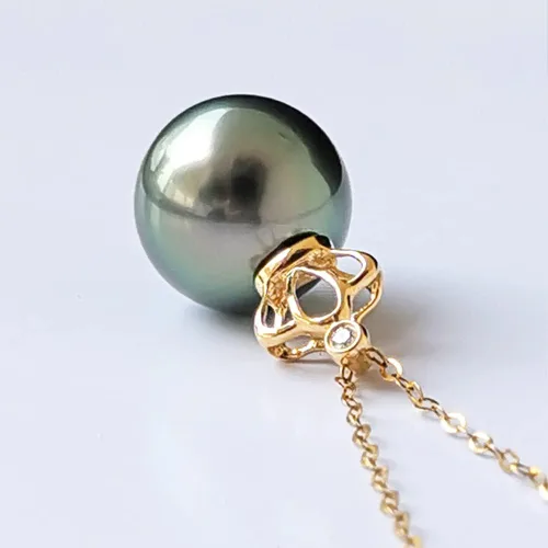 Vista 4 de Collar de perlas negras de Tahití para mujer, joyería fina redonda AAAA+ perlas de 0.394 pulgadas (0.394 in), collar con colgante de perlas, regalo