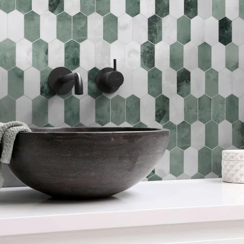 Vista 9 de The Tiles Plaza Protector Contra Salpicaduras de 10 Hojas para Despegar y Pegar, 12" x 11.5" Azulejo Autoadhesivo de Pared Hexagonal Largo
