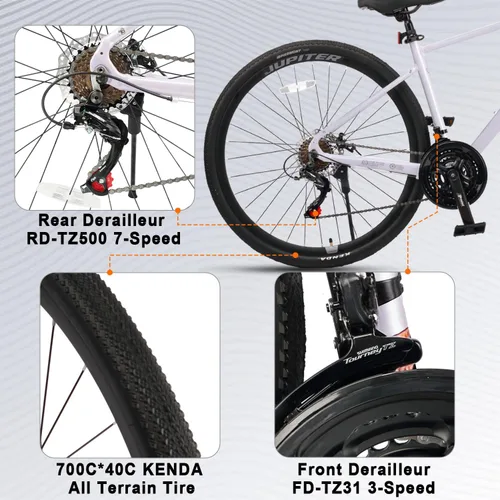 Vista 2 de AVASTA Jupiter 700C Bicicleta de carretera híbrida para adultos con paso bajo, bicicleta de ciclismo, marco de aluminio, 21 velocidades, frenos