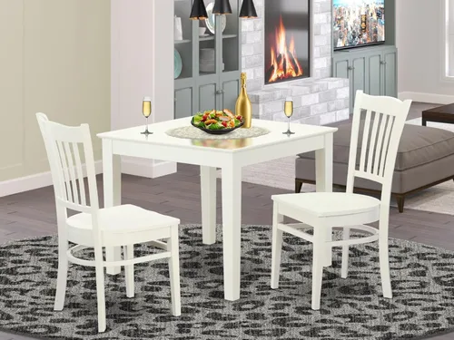 Vista 2 de East West Furniture OXGR3-LWH-W Oxford - Juego moderno de 3 piezas que contiene una mesa cuadrada de madera y 2 sillas de comedor, 36 x 36 pulgadas