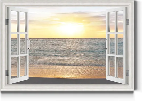 Vista 20 de Renditions Gallery Lienzo decorativo para pared, vista de barco viejo atracado en la playa de arena blanca, obra de arte para colgar en la pared