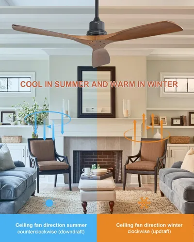 Vista 8 de Sofucor - Ventilador de techo moderno sin luces y con control remoto, de 52 pulgadas, con 3 aspas y motor CC reversible y silencioso, para Marrón