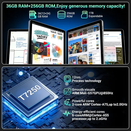 Vista 3 de Tablet Android 16 de 11 pulgadas con Gemini AI, tabletas de pantalla FHD de 2K, 36 GB de RAM 256 GB ROM, Octa-Core T615, 2 en 1 con teclado, 8000