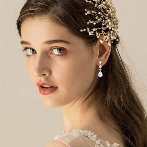 Vista 4 de Aretes de plata de ley 925 para mujer, aretes colgantes y gota de perlas con circonita cúbica 5A para mamá, madre, novia, abuela, esposa, regalos
