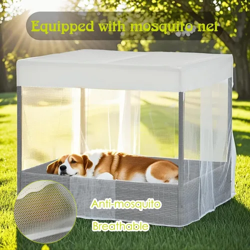 Vista 4 de Casa de mimbre para perros de 36 pulgadas, para interiores y exteriores, con toldo, resistente a la intemperie, cama de refugio para perros