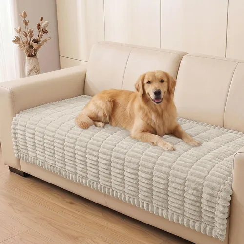Vista 32 de Smiry - Funda para sofá para perros lavable, fundas para sofá de mascotas no deslizantes y peludas para sofá de 3 cojines, aptas para mascotas
