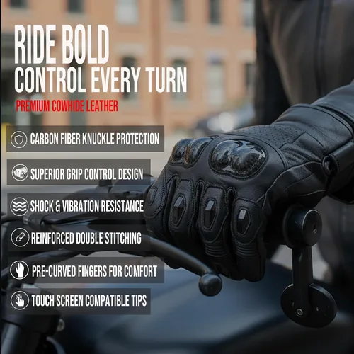 Vista 3 de Guantes de piel de anilina de vaca para motocicleta de hombre con control deslizante
