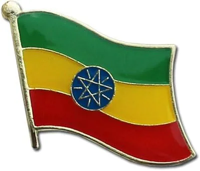 Vista 2 de Flagline Etiopía con estrella - Pin de solapa, rojo, amarillo,verde, azul